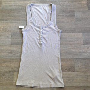 NWT Aerie Ribbed Henley Tank Strand Light Brown Neutral Tank Top Size Small